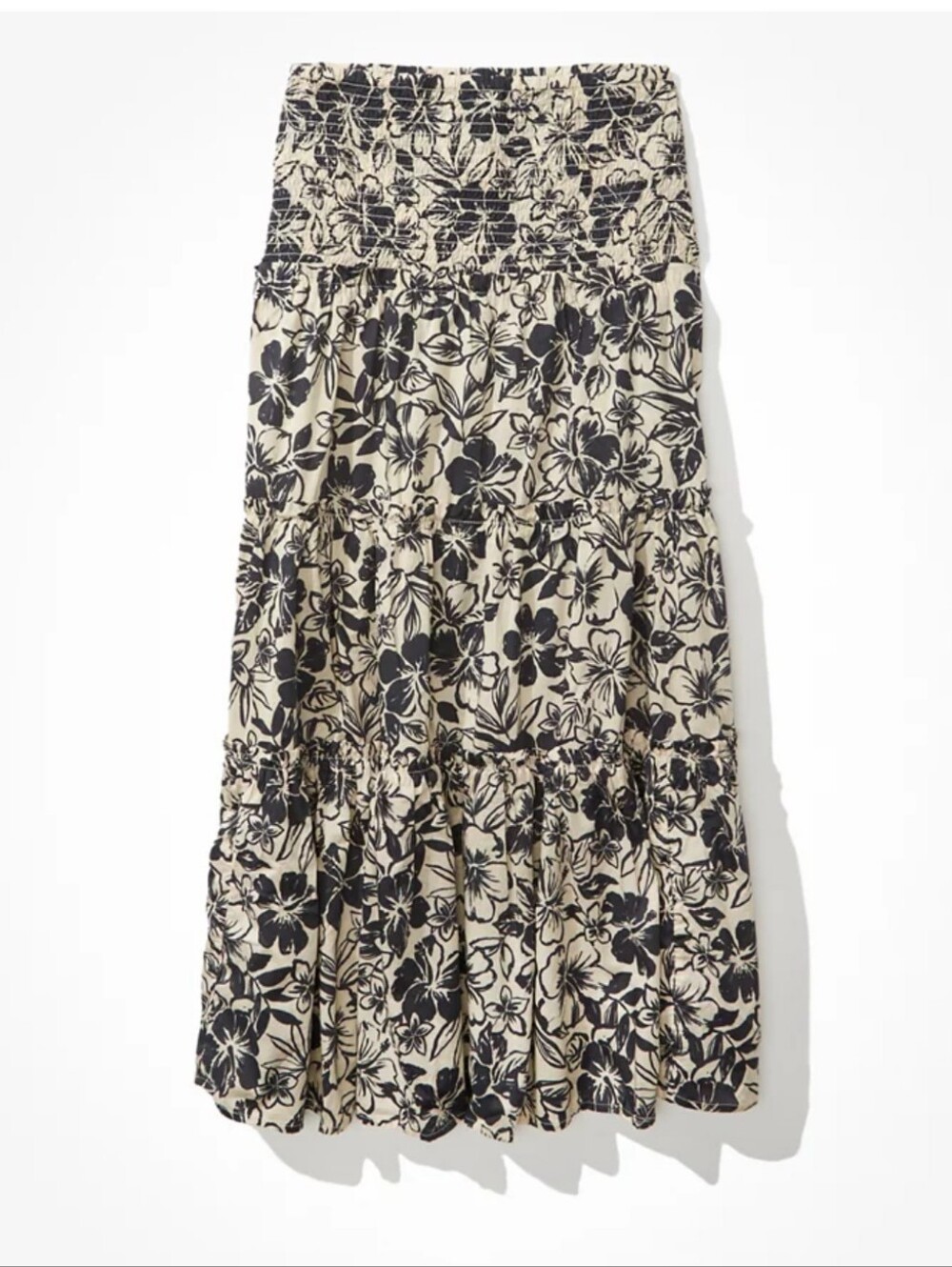 American Eagle- Women's Black Floral Tiered Maxi Skirt